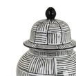 Loi Temple Jar with Lid- Black White Grid Pattern Ceramic- 17 Inch Decor