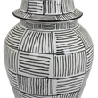 Loi Temple Jar with Lid- Black White Grid Pattern Ceramic- 17 Inch Decor