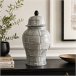 Loi Temple Jar with Lid- Black White Grid Pattern Ceramic- 17 Inch Decor