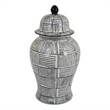 Loi Temple Jar with Lid- Black White Grid Pattern Ceramic- 17 Inch Decor