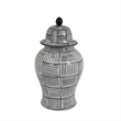 Loi Temple Jar with Lid- Black White Grid Pattern Ceramic- 13 Inch Decor