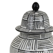 Loi Temple Jar with Lid- Black White Grid Pattern Ceramic- 13 Inch Decor