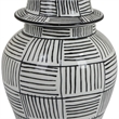 Loi Temple Jar with Lid- Black White Grid Pattern Ceramic- 13 Inch Decor