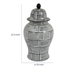 Loi Temple Jar with Lid- Black White Grid Pattern Ceramic- 13 Inch Decor