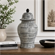 Loi Temple Jar with Lid- Black White Grid Pattern Ceramic- 13 Inch Decor