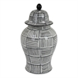 Loi Temple Jar with Lid- Black White Grid Pattern Ceramic- 13 Inch Decor