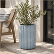 Scalloped Planter- Cylindrical Shape- Speckled Blue Ceramic 11 Inch