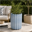 Scalloped Planter- Cylindrical Shape- Speckled Blue Ceramic 11 Inch