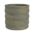 Cylindrical Planter- Raised Feather Motifs- Gray and Gold Terracotta 7 Inch