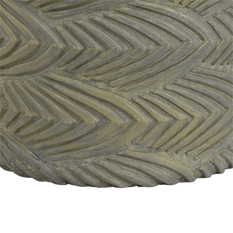 Cylindrical Planter- Raised Feather Motifs- Gray and Gold Terracotta 7 Inch