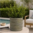 Cylindrical Planter- Raised Feather Motifs- Gray and Gold Terracotta 7 Inch