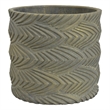Cylindrical Planter- Raised Feather Motifs- Gray and Gold Terracotta 7 Inch