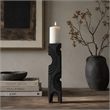 Tabletop Decor- Pillar Candle Stand- Geometric Cutouts- Black Resin 21 Inch