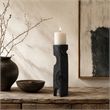 Tabletop Decor- Pillar Candle Stand- Geometric Cutouts- Black Resin 21 Inch