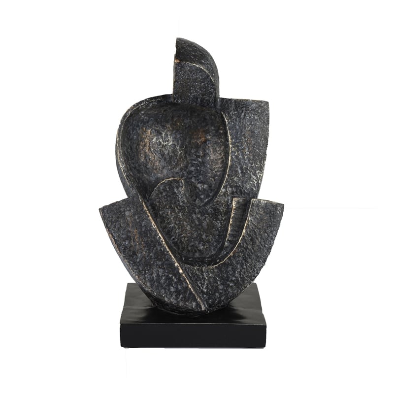 Tabletop Decor- Cubist Style Sculpture w Base- Dark Gray Resin 11 Inch