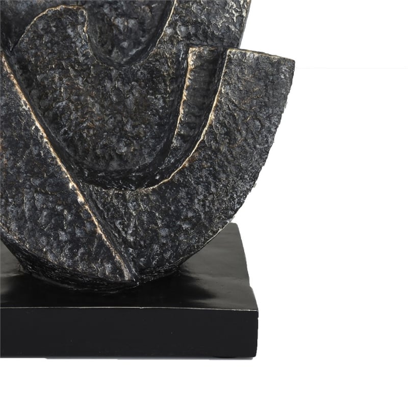 Tabletop Decor- Cubist Style Sculpture w Base- Dark Gray Resin 11 Inch