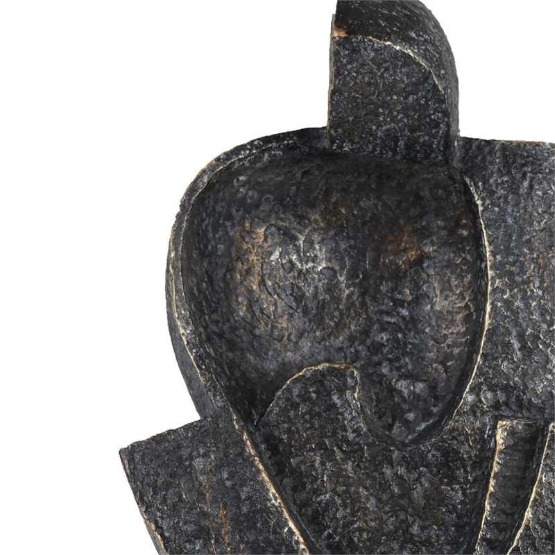Tabletop Decor- Cubist Style Sculpture w Base- Dark Gray Resin 11 Inch