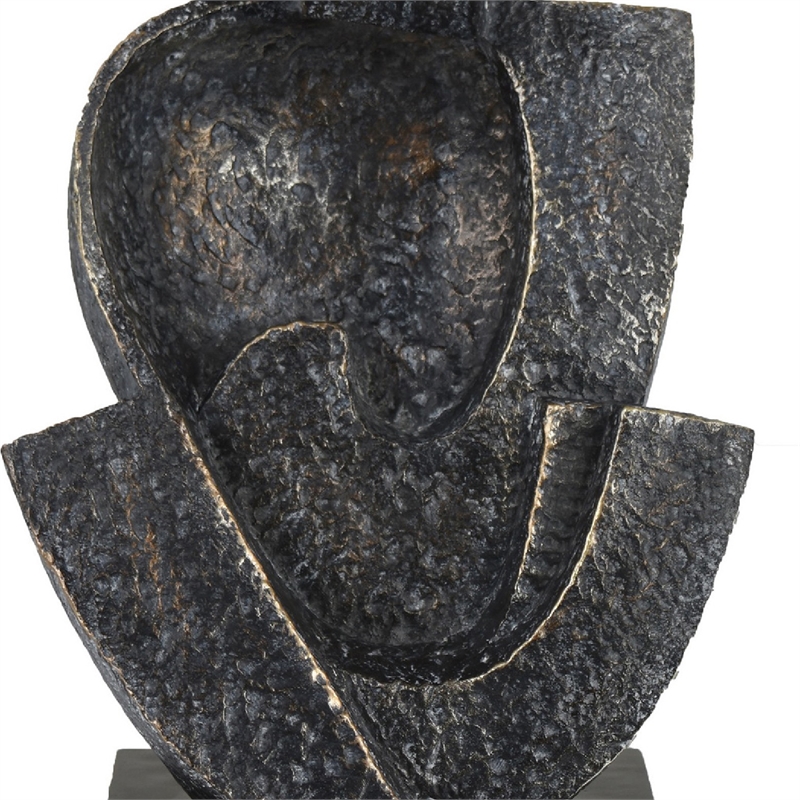 Tabletop Decor- Cubist Style Sculpture w Base- Dark Gray Resin 11 Inch