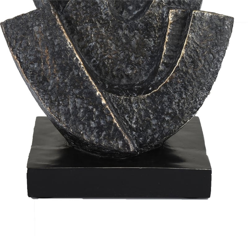 Tabletop Decor- Cubist Style Sculpture w Base- Dark Gray Resin 11 Inch