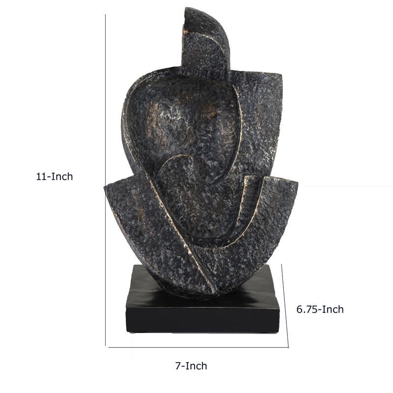 Tabletop Decor- Cubist Style Sculpture w Base- Dark Gray Resin 11 Inch