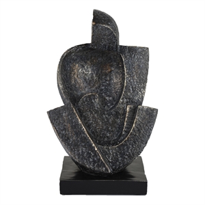 Tabletop Decor- Cubist Style Sculpture w Base- Dark Gray Resin 11 Inch