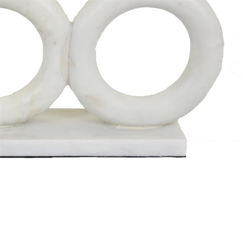 Hara Geometric Link Sculpture- 3 Circle Rings- White Marble 11 Inch