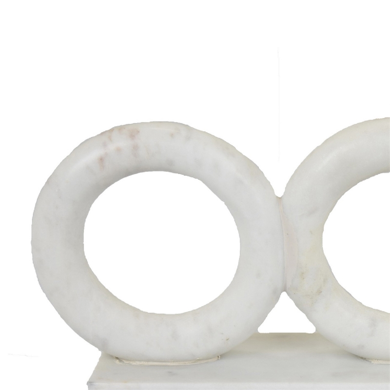 Hara Geometric Link Sculpture- 3 Circle Rings- White Marble 11 Inch