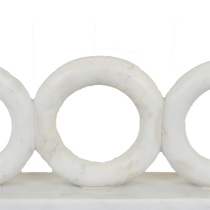 Hara Geometric Link Sculpture- 3 Circle Rings- White Marble 11 Inch