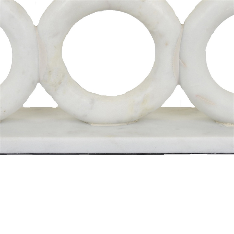 Hara Geometric Link Sculpture- 3 Circle Rings- White Marble 11 Inch