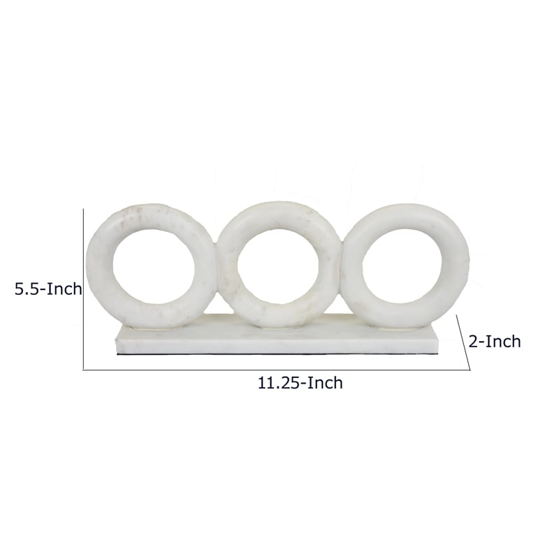 Hara Geometric Link Sculpture- 3 Circle Rings- White Marble 11 Inch