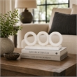 Hara Geometric Link Sculpture- 3 Circle Rings- White Marble 11 Inch