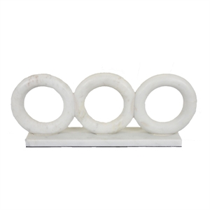Hara Geometric Link Sculpture- 3 Circle Rings- White Marble 11 Inch