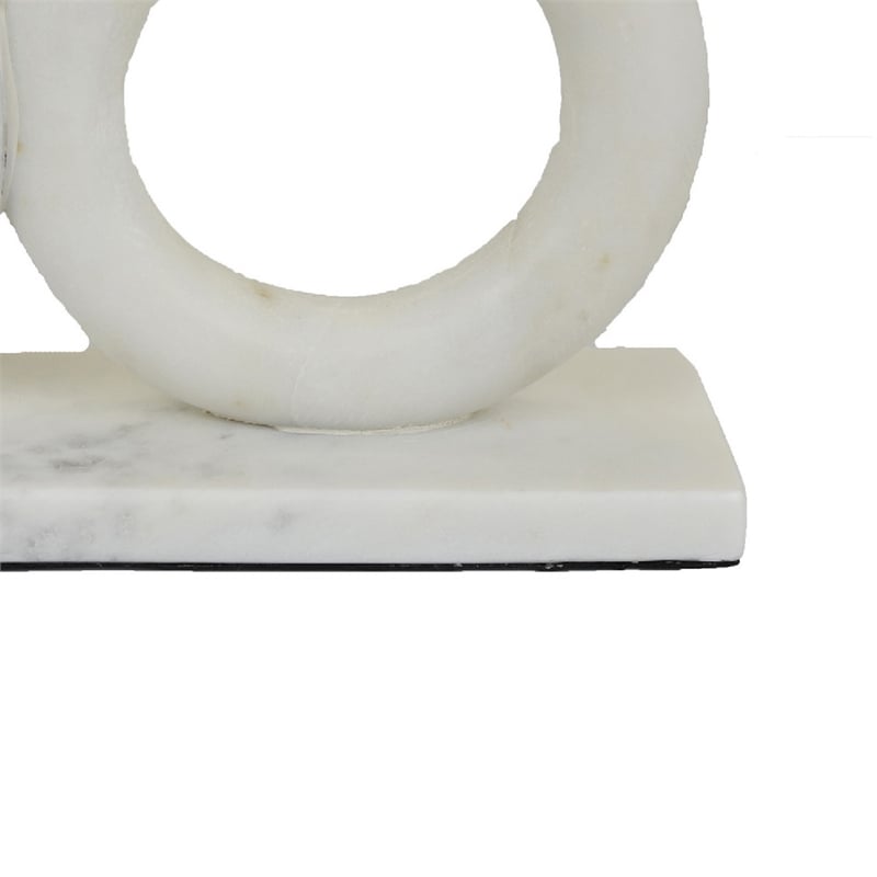 Hara Geometric Link Sculpture- 2 Circle Rings- White Marble 8 Inch