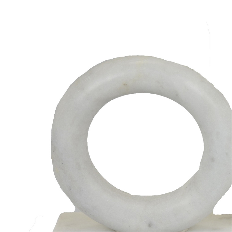 Hara Geometric Link Sculpture- 2 Circle Rings- White Marble 8 Inch