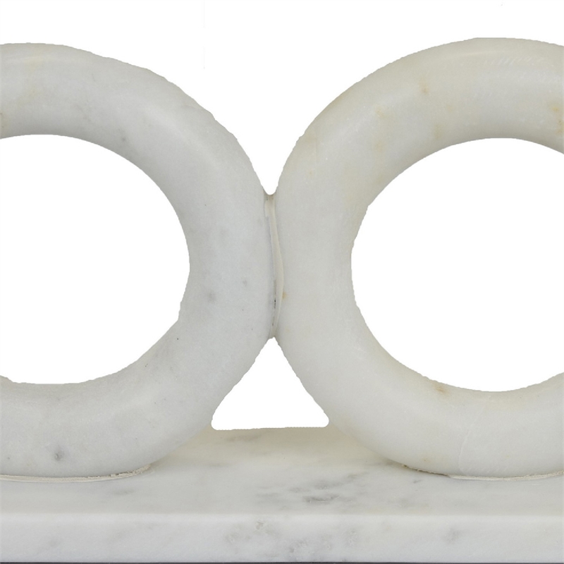Hara Geometric Link Sculpture- 2 Circle Rings- White Marble 8 Inch