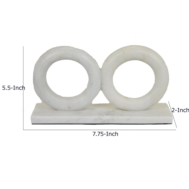Hara Geometric Link Sculpture- 2 Circle Rings- White Marble 8 Inch