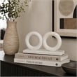 Hara Geometric Link Sculpture- 2 Circle Rings- White Marble 8 Inch