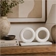 Hara Geometric Link Sculpture- 2 Circle Rings- White Marble 8 Inch