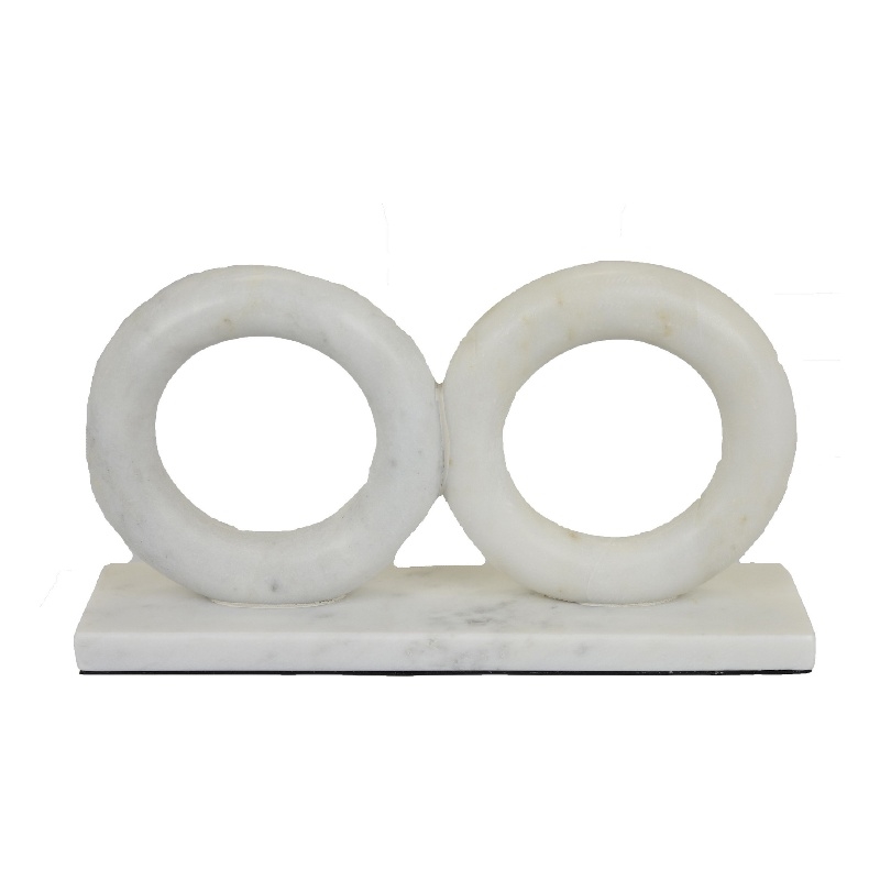 Hara Geometric Link Sculpture- 2 Circle Rings- White Marble 8 Inch