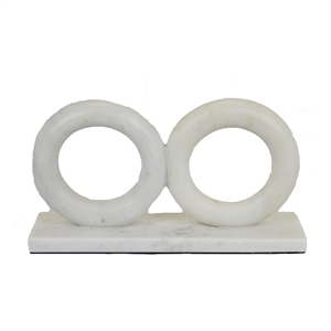 Hara Geometric Link Sculpture- 2 Circle Rings- White Marble 8 Inch