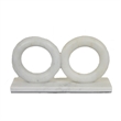 Hara Geometric Link Sculpture- 2 Circle Rings- White Marble 8 Inch