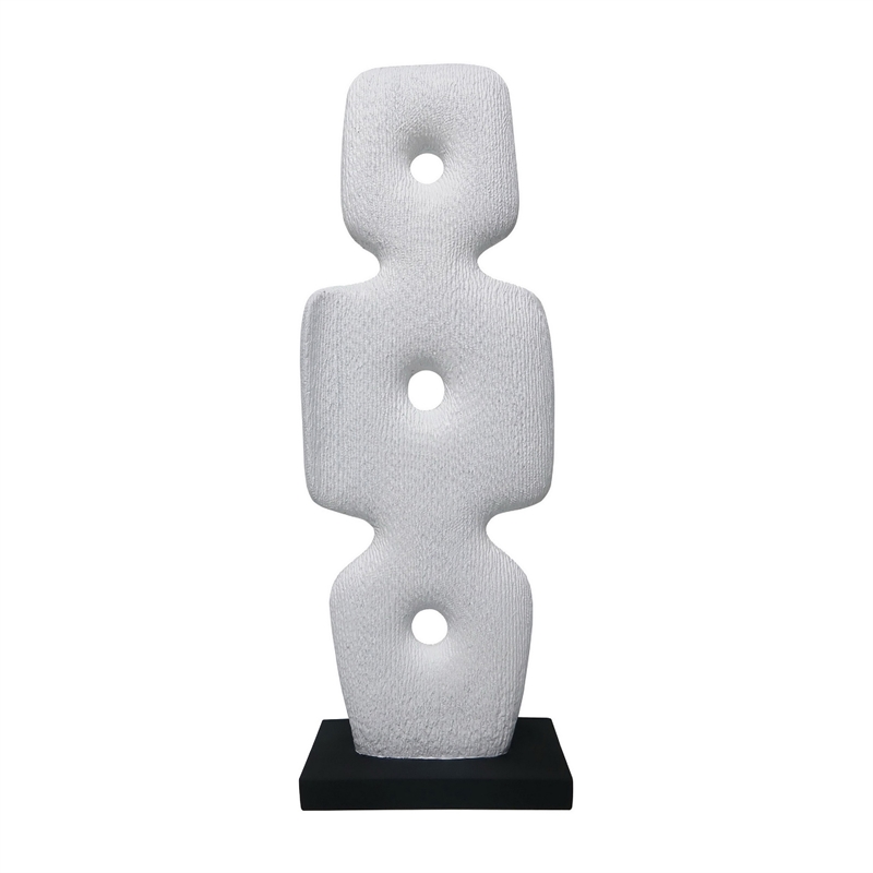 Abstract Totem Sculpture- Cutout Center- Pedestal- White Resin 20 Inch