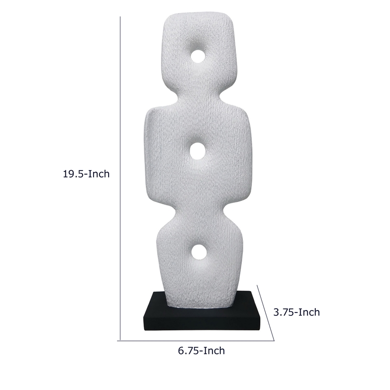 Abstract Totem Sculpture- Cutout Center- Pedestal- White Resin 20 Inch