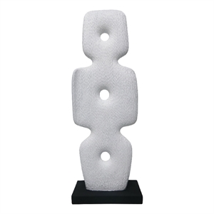 Abstract Totem Sculpture- Cutout Center- Pedestal- White Resin 20 Inch