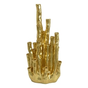 Decorative Coral Vase- Multi Stem Design- Gold Resin 19 Inch
