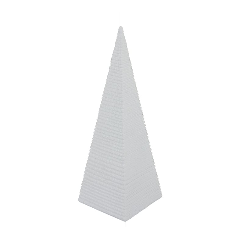 Decorative Pyramid Sculpture- Horizontally Ribbed White Resin 15 Inch