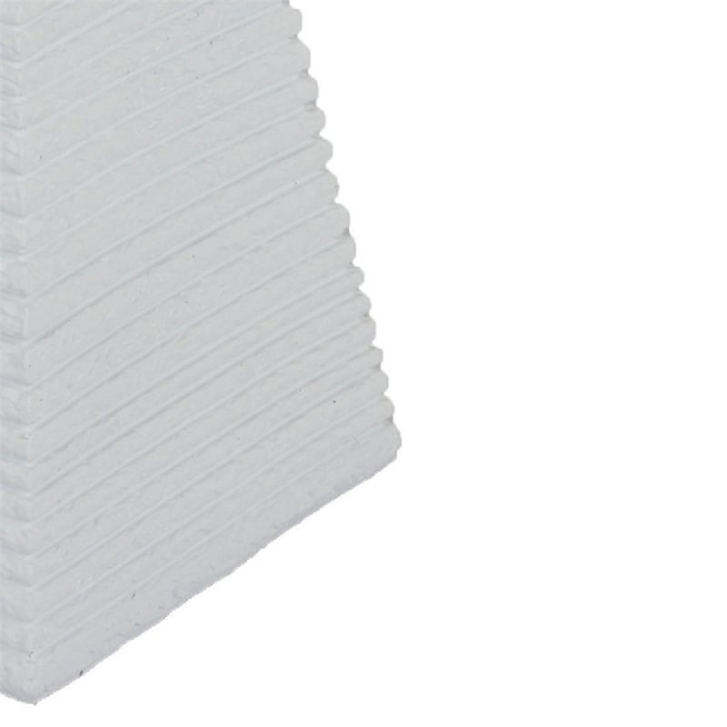 Decorative Pyramid Sculpture- Horizontally Ribbed White Resin 15 Inch