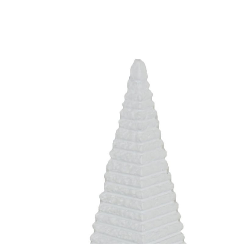 Decorative Pyramid Sculpture- Horizontally Ribbed White Resin 15 Inch