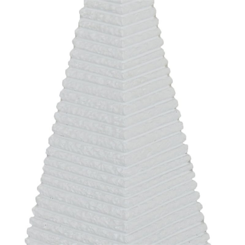 Decorative Pyramid Sculpture- Horizontally Ribbed White Resin 15 Inch