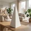 Decorative Pyramid Sculpture- Horizontally Ribbed White Resin 15 Inch